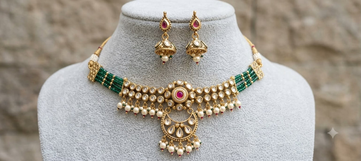 Kundan with Green Moti Choker
