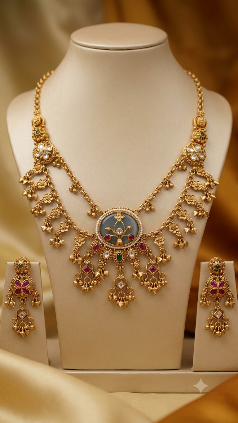 Vintage Stone traditional gold plated necklace