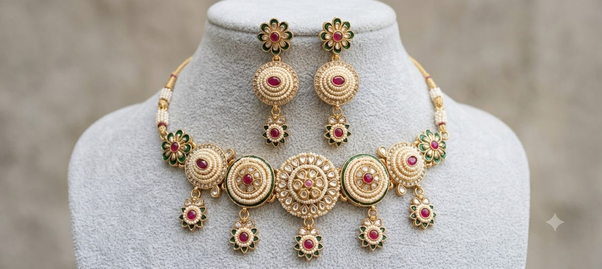 Kundan with moti choker
